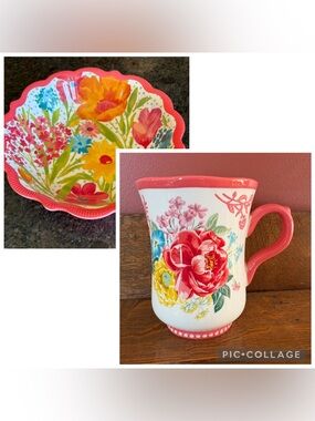 The Pioneer Woman 18 ounce Fancy Flourish Mug & Sunny Days Melamine Bowl